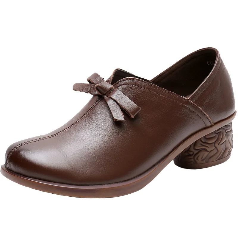 

Лидер продаж, весенние туфли из воловьей кожи с бантом, женская кожаная обувь, классические элегантные модные туфли на высоком каблуке, нова...