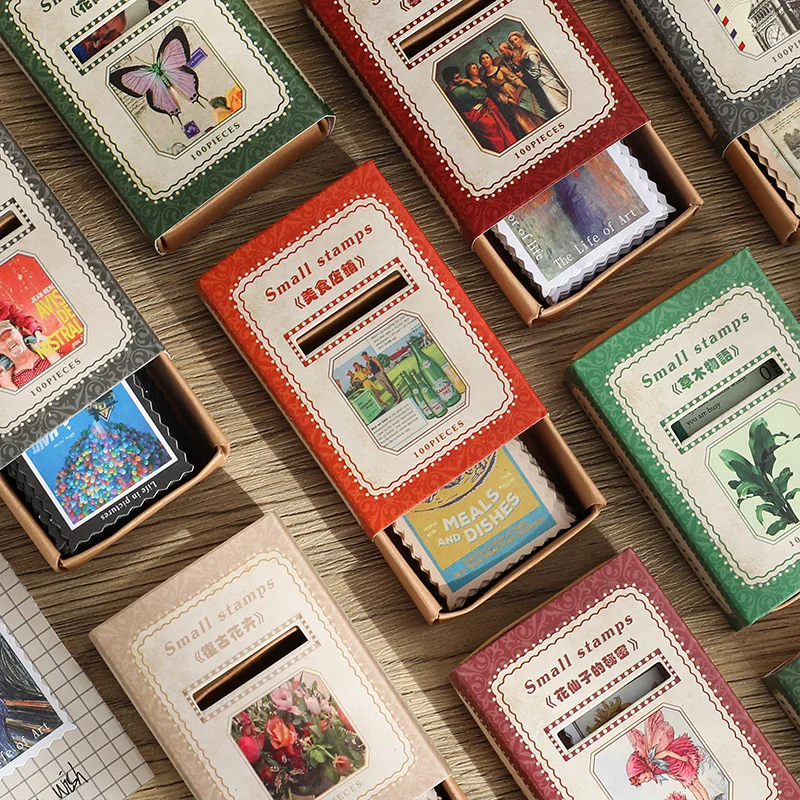 

100pcs/lot Vintage Stamp Scrapbooking Sticker Pack Retro Flower Stickers Collage Material for Junk Journal Planner Decoration