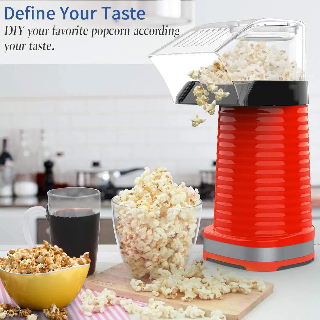 

CAHOT 1200W 220-240V Electric Hot Air Popcorn Maker Gift for Kids Home Party Oil-Free Corn Popper Popcorn Machine