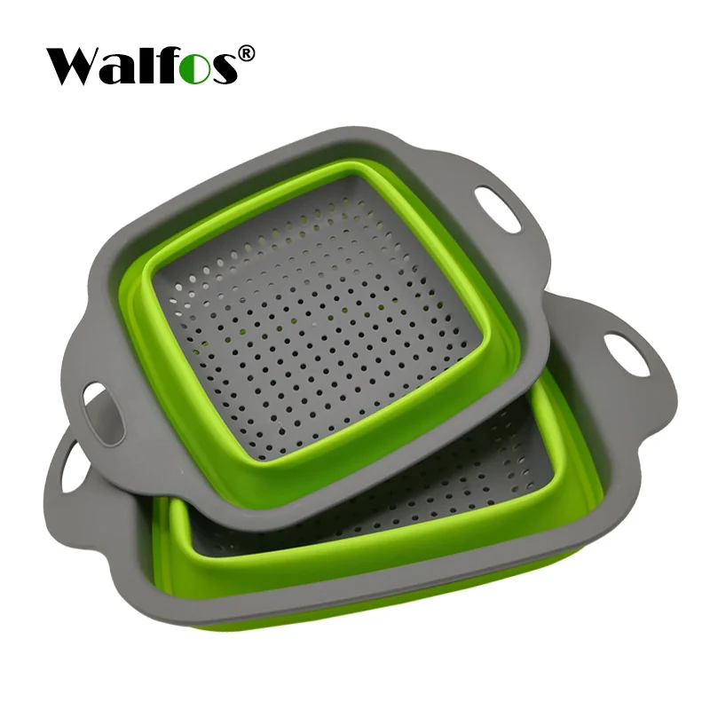 

Walfos 2 Pcs/Set Foldable Strainer Basket Collapsible Colander Sets Square Shape Fruit Vegetable Washing Drainer Kitchen Baskets