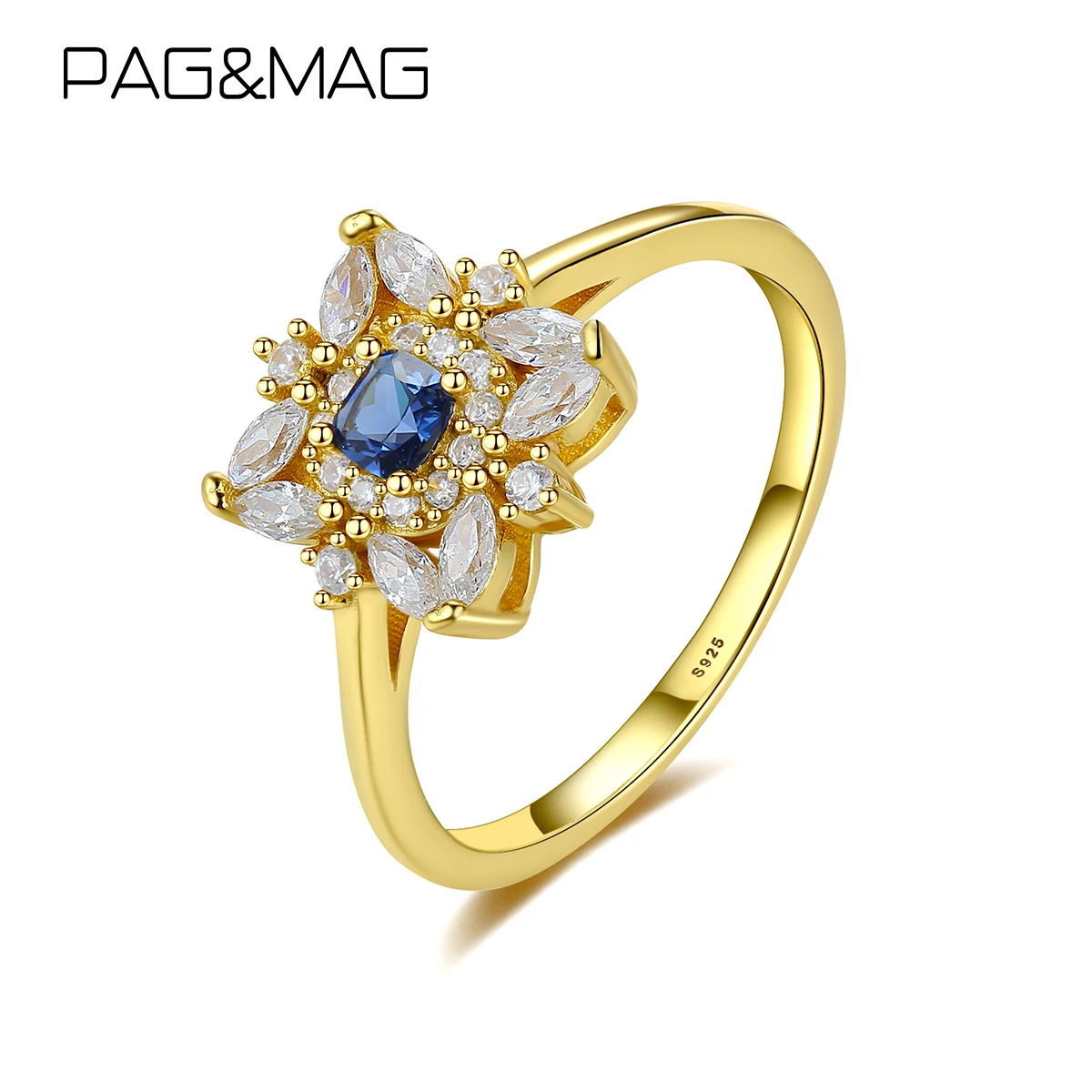 

Pag&Mag Blue Topaz Fower Finger Rings 925 Sterling Silver Rings For Women Vintage Style Fine Jewelry Anniversary Ring Gifts