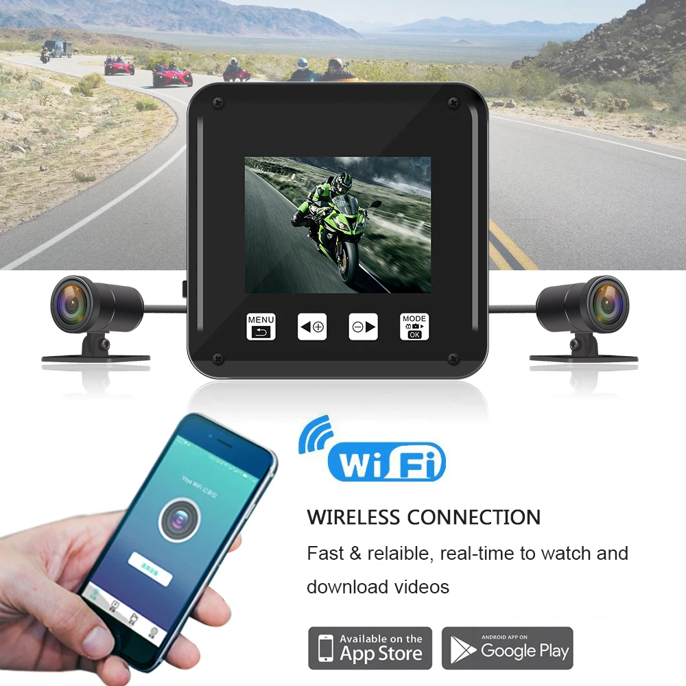 Водонепроницаемый видеорегистратор для мотоцикла Wi Fi moto dvr FHD1080P 150 ° камера с