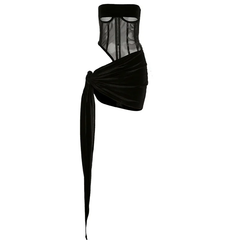

Sexy Two Piece Set Summer Women Strapless Tank Top+Bandage Skinny Skirts Solid Slim Clubwear Matching Sets Hot