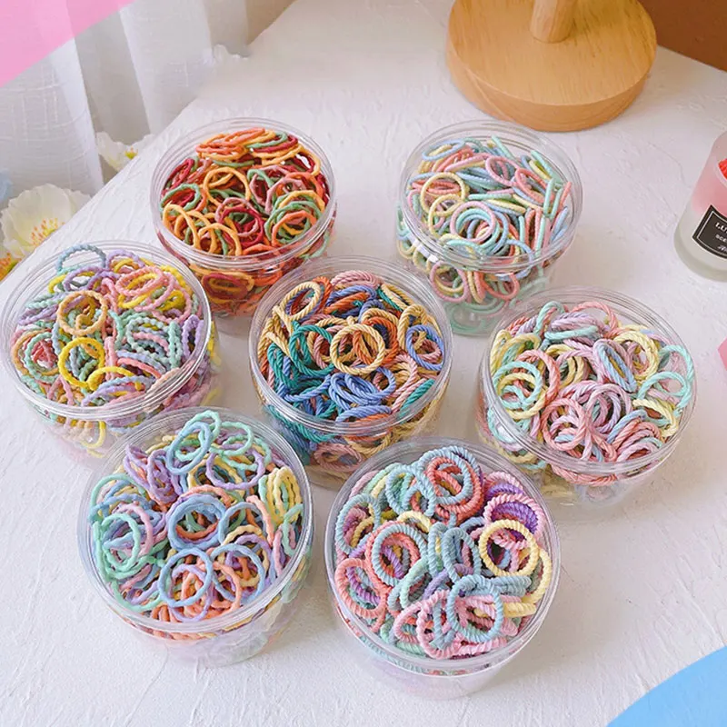 

100 Pcs/Bag Elastic Hair Bands Candy Colors Basic Elastic Girls Cute Hair Bands Ponytail Holder Ties Gum For Hair