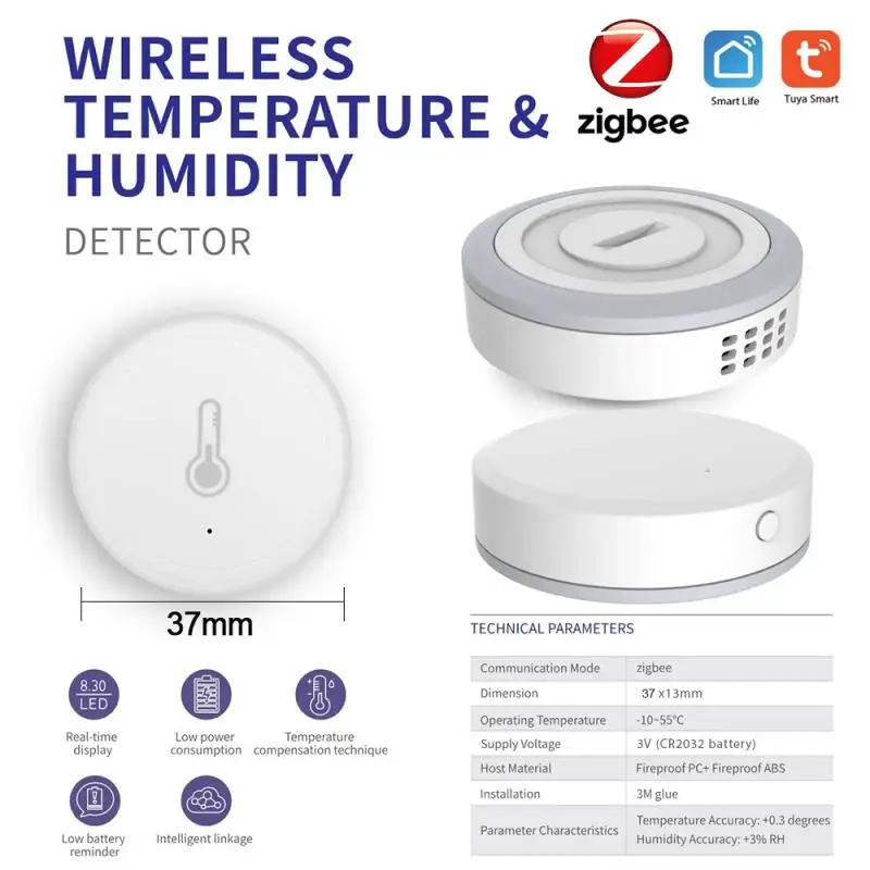 

Tuya WIFI Temperature And Humidity Sensor Indoor Hygrometer Thermometer Detector Support Alexa Google Security Home Smart Home