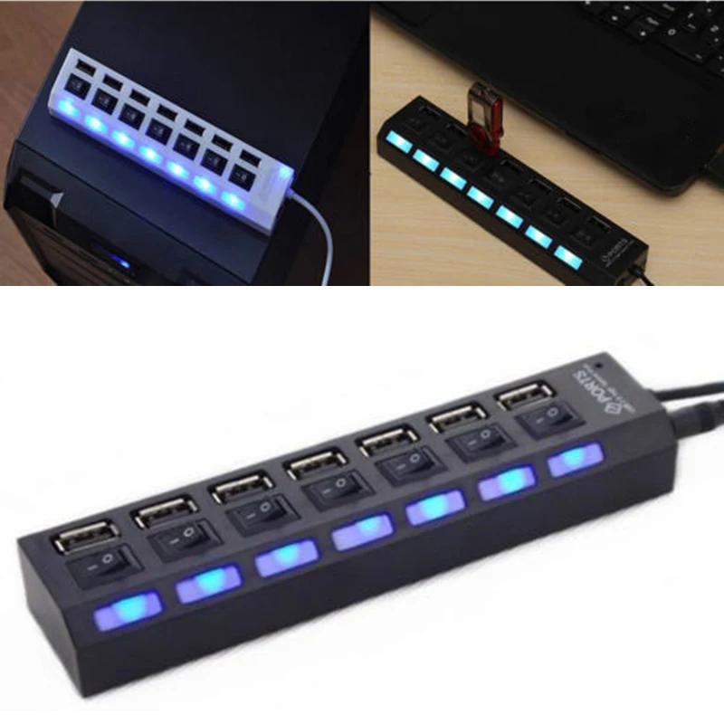 

USB HUB 2.0 Adapter Portable 7 Ports Micro USB 2.0 HAB Splitter With LED Lamp Extender High Speed Adapter For Laptop PC Tablet