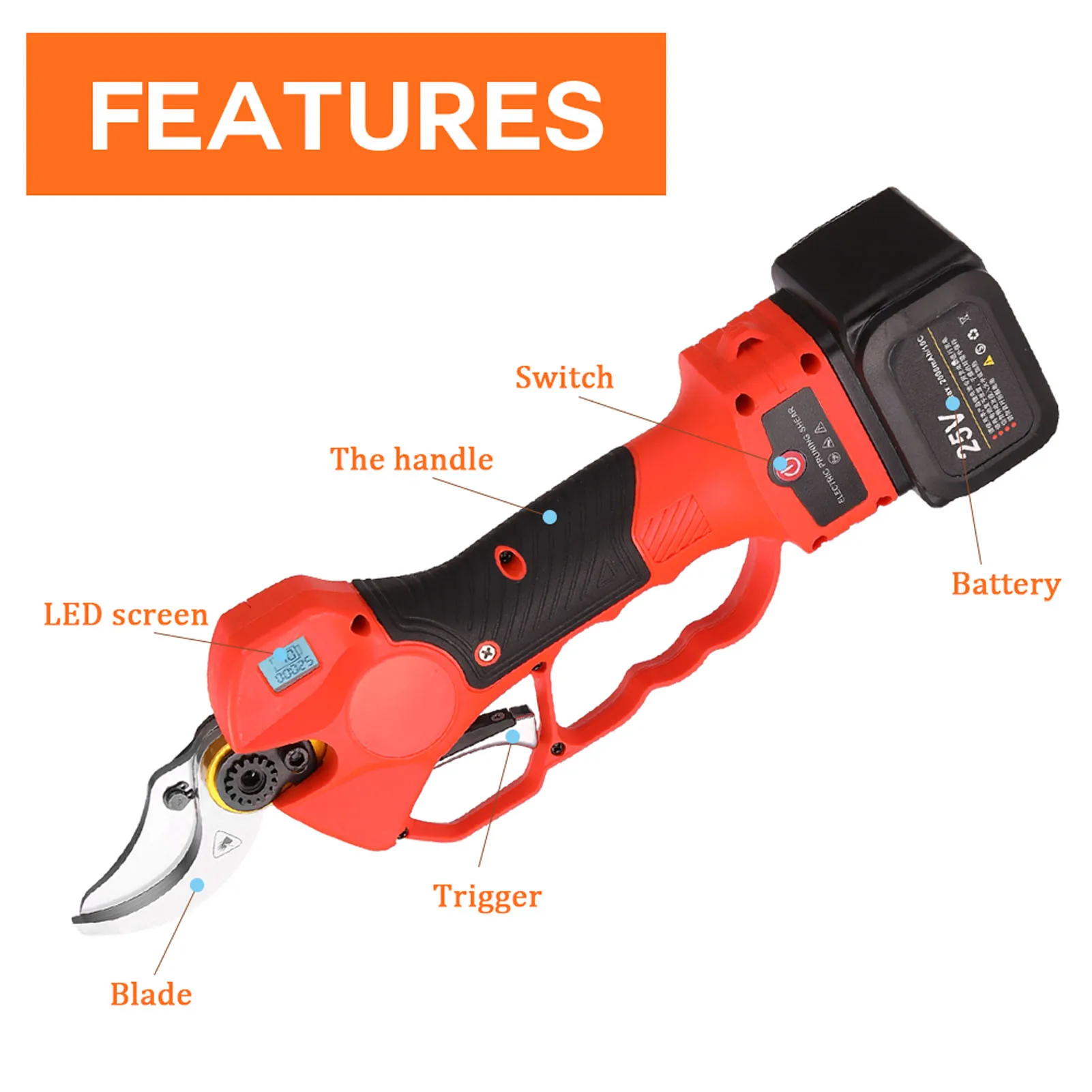 

25V Cordless Electric Pruning Shear Efficient Pruning Branches Cutter with 1.9m High Branches Cutting Telescopic Extension Pole