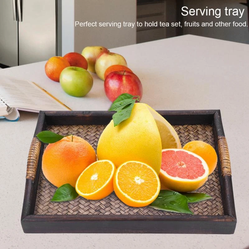 Многофункциональные деревянные сервировочные подносы с ручкой прямоугольник