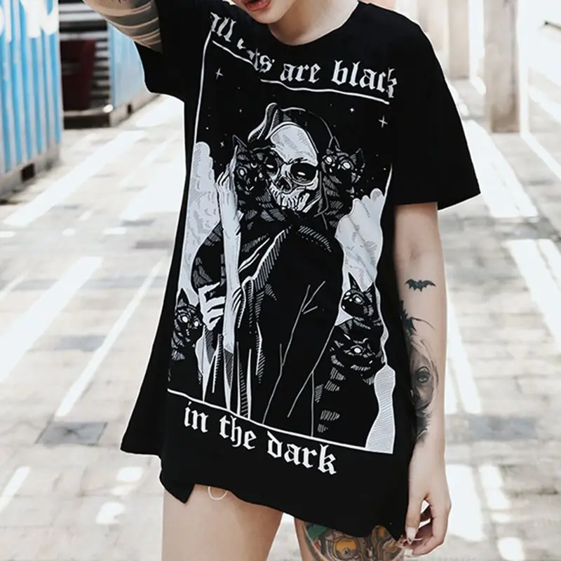 Футболка с принтом для женщин готический хипстер футболка черепа черная уличная
