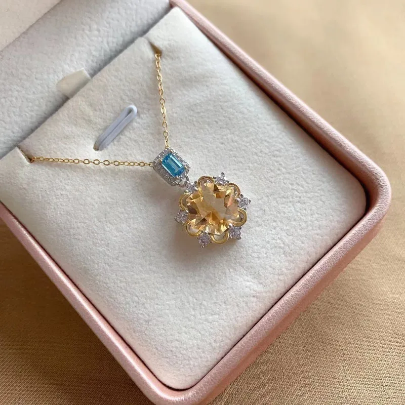 CSJ натуральный цитрин Снежинка Кулон Серебро 925 пробы драгоценный камень топаз