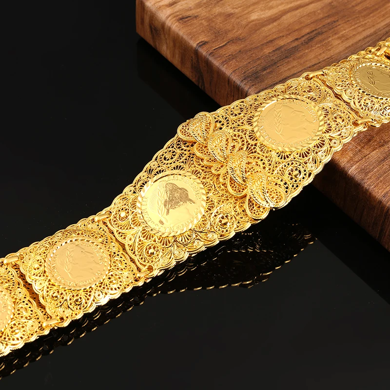 

European Fashion Bride Napoleonic New French Coin Belt In Gold Hollow Flower Shape Chain Waist Long Metal Belt Dress