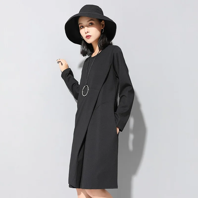 Женское повседневное свободное платье миди с длинным рукавом размера плюс