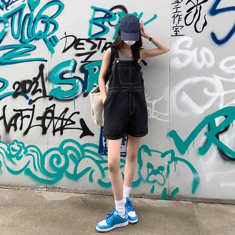 

Rompers Womens High-street Summer Trendy Denim All-match Students College Straps Playsuits Loose Ulzzang Vintage Retro Female