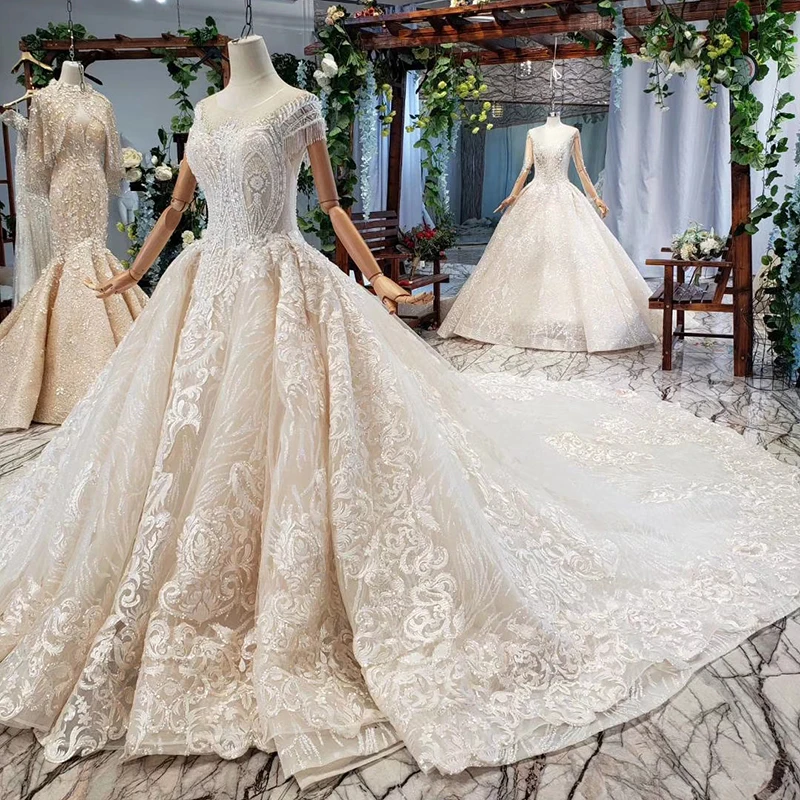 HTL777 роскошное свадебное платье с круглым вырезом бусинами узором складками и