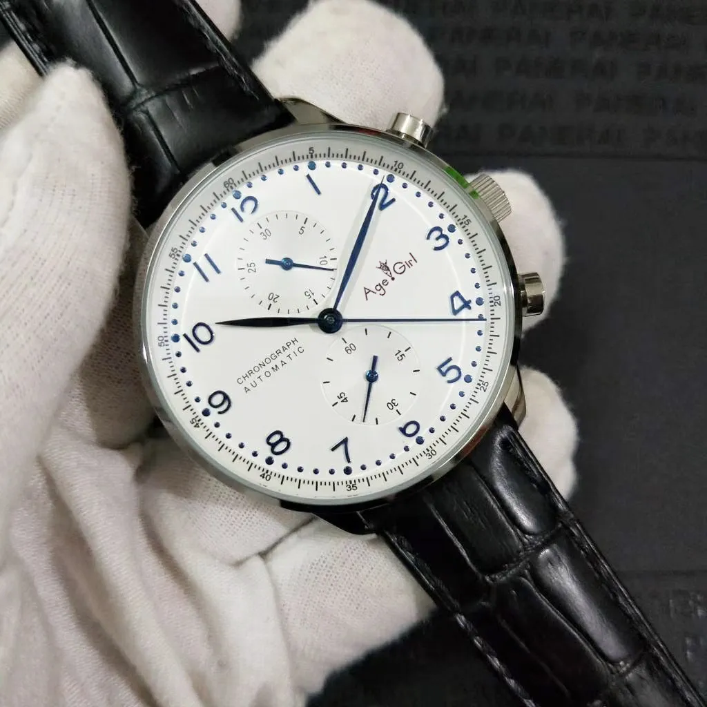

Classic New Chronograph Men Watch Pilot PORTUGIESER Sapphire Rose Gold Coffee Black Blue Leather Sport White Sport Watches