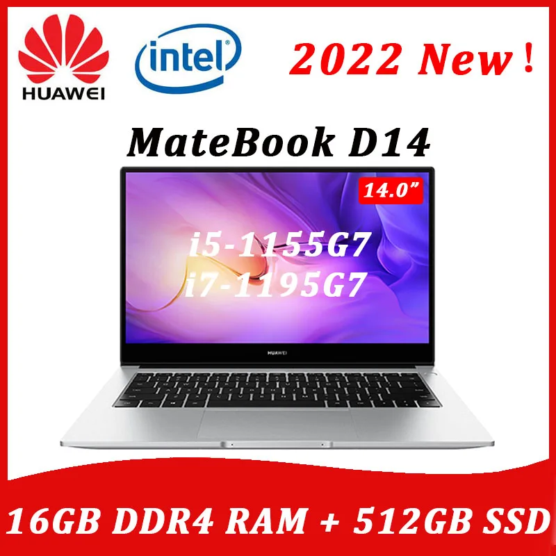 HUAWEI MateBook D 14 ноутбук 2022 Новый дюймов Intel Core i7 -1195G7 16 Гб RAM 512 ГБ SSD Windows 11 тонкий и