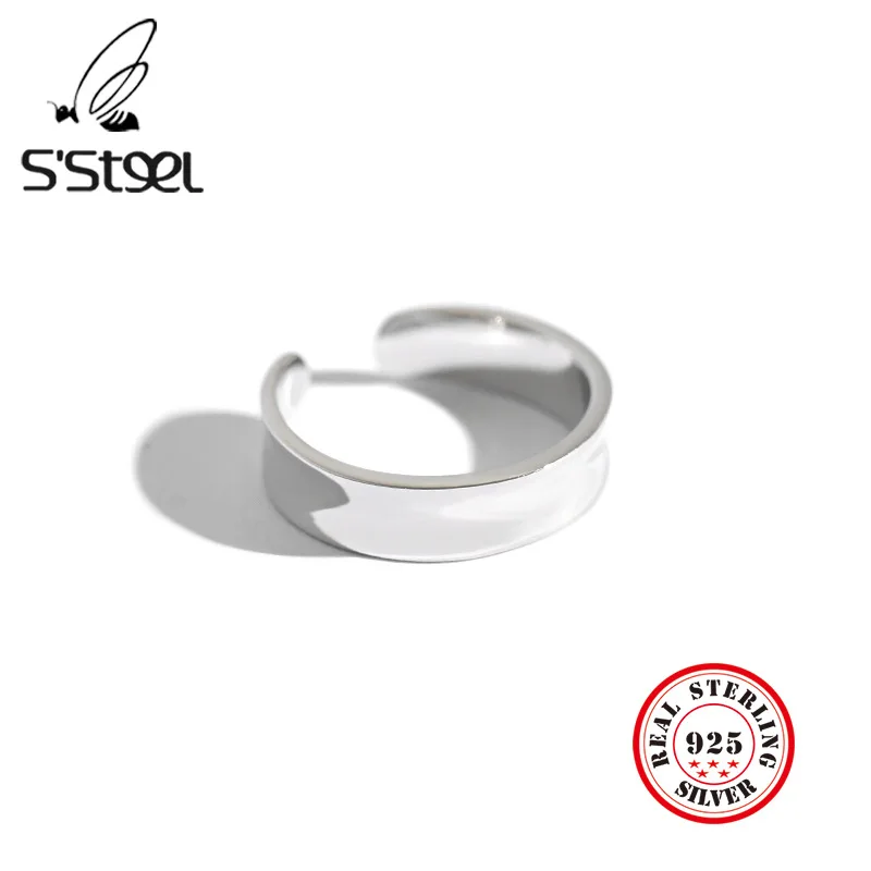 

S'STEEL Women's Ring 925 Sterling Silver Ronud Minimalist Trendy Ring Resizable Anillos Plata 925 Para Mujer Fine Jewellery