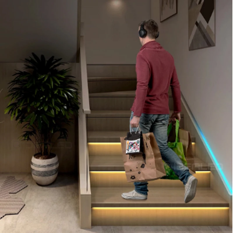 

LED Stair Light Strip Human Motion Sensor Dimming Light Wireless Indoor 12V Flexible LED Strip Step Staircase Lamp Running