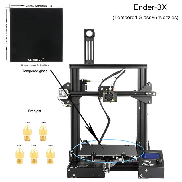 Ender-3X CREALITY 3d принтер Ender-3/Ender-3X из закаленного стекла опционально, V-slot Resume power Failed Printing DIY KIT Hotbed - Цвет: Ender-3X
