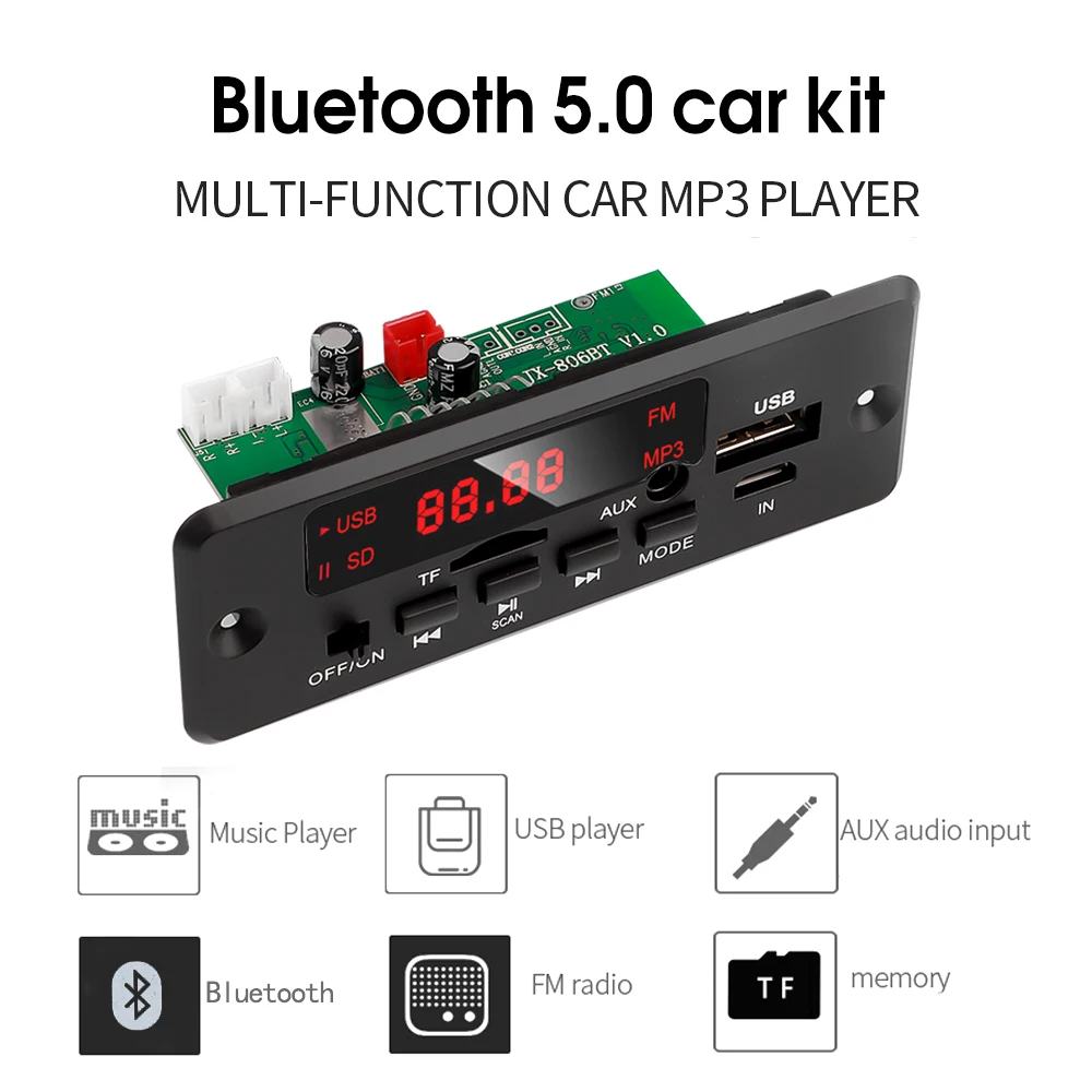 KEBIDU DC12V 2x25W усилитель MP3 декодер плата Bluetooth V5.0 Автомобильный MP3-плеер USB