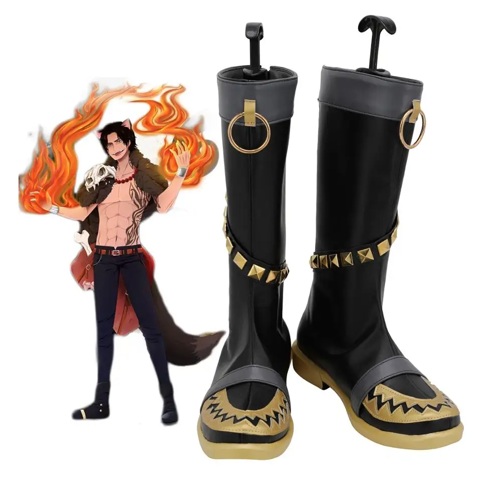 Купи One Piece Halloween Portgas D. Сапоги для косплея Ace, черные кожаные туфли, изготовленные на заказ, любого размера для унисекс за 2,700 рублей в магазине AliExpress
