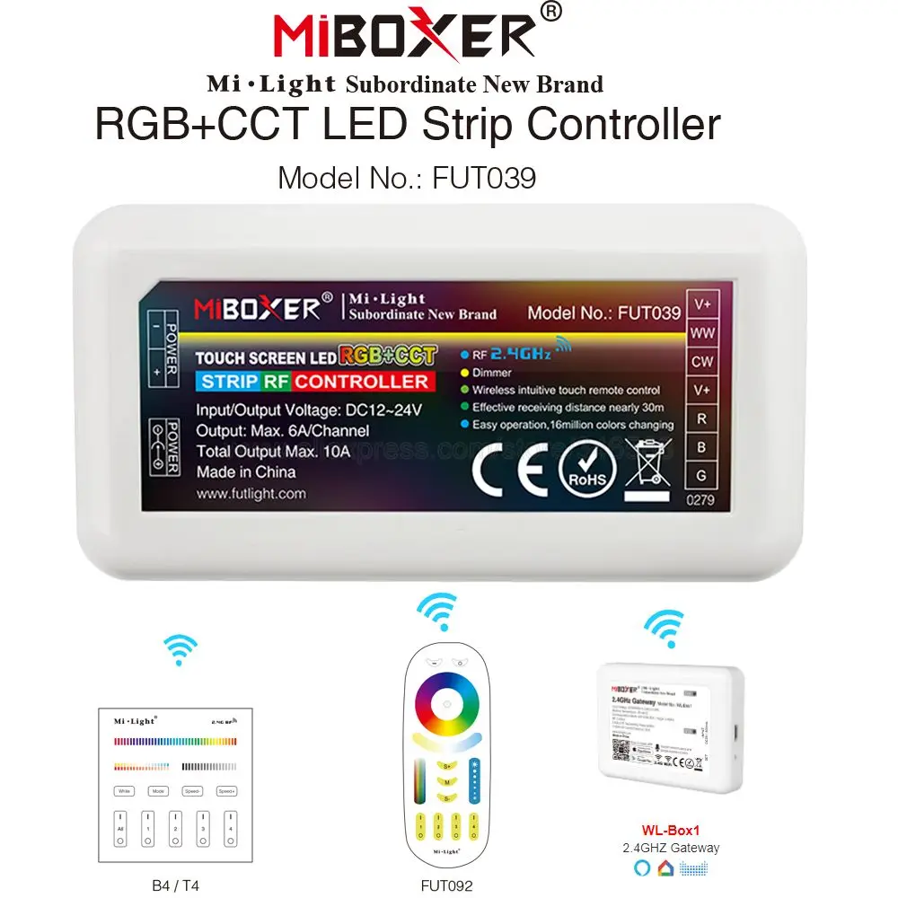 FUT039 MiBoxer RGBCCT Светодиодные ленты Управление DC12 24V Поддержка 4 зоны 2 г RF
