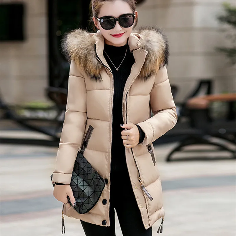 

Winter Cotton Women's Down Jacket Hooded Long Sleeve Cardigan Pockets Zipper Slim Solid Thick Fashion Casual Down Jacket
