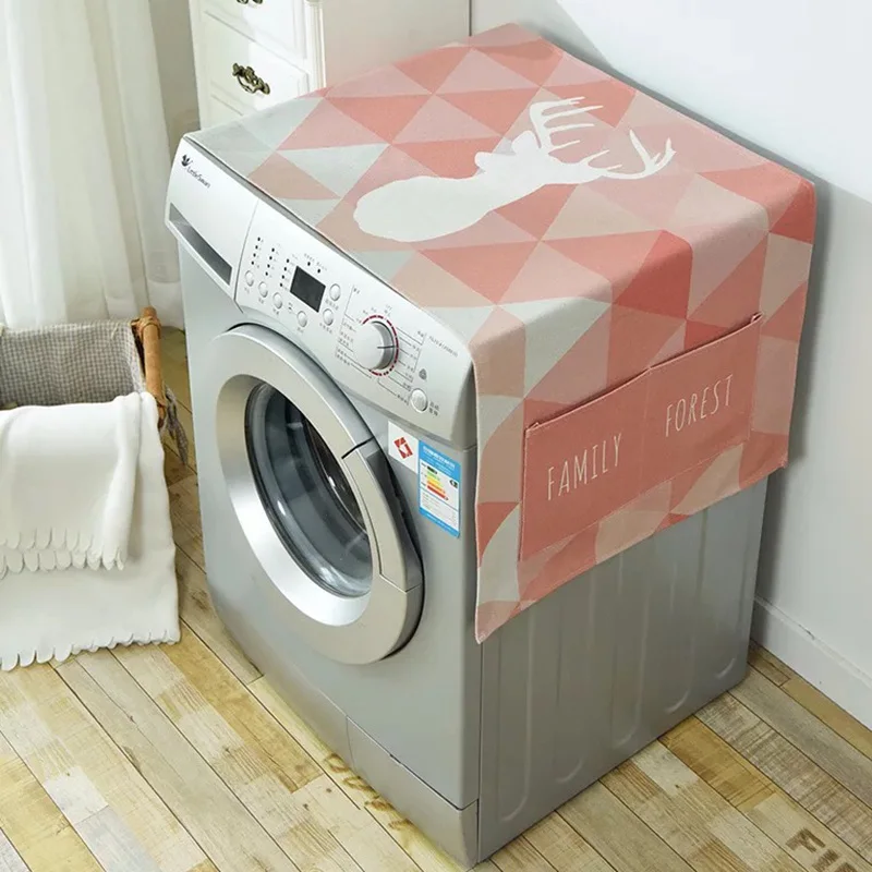 Cotton Linen Washing Machine Cover Drum Refrigerator Dust Cartoons Microwave Oven Covers Storage Box Household Goods | Дом и сад