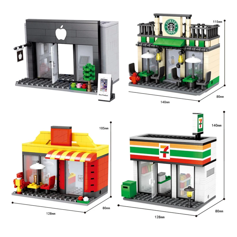 

Miniatures City Retail Vision Houses, Building Blocks, Architecture Road Corner 3d Model Cafe leduo Brand Towns Toy Tiendas