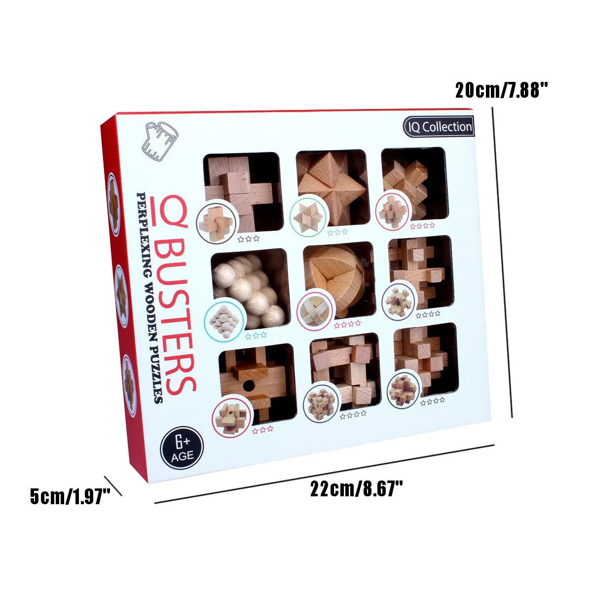 

9Pcs/Sst Design IQ Brain Teaser Beech Kong-Ming Lock 3D Wooden Interlocking Burr Puzzles Game Toy Bamboo Small Size For Kids