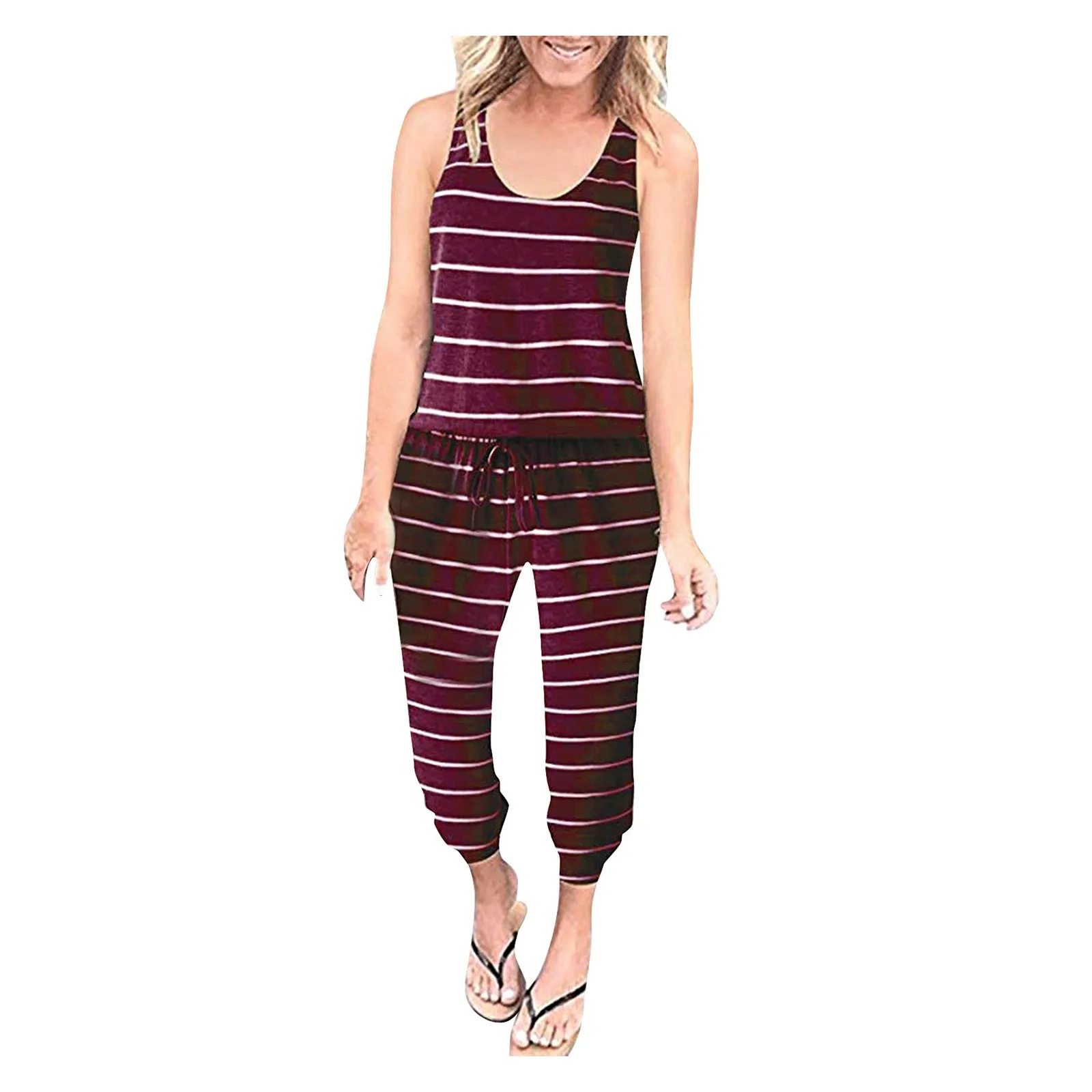 

Loose Jumpsuit Women Elegant Striped Streetwear Summer Overalls Women Jumpsuit Female 2021 Monos Mujer Casual Verano