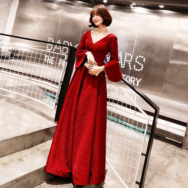 

Платья для особых случаев, элегантные трапециевидные платья с длинными рукавами и глубоким V-образным вырезом, простые блестящие платья до ...