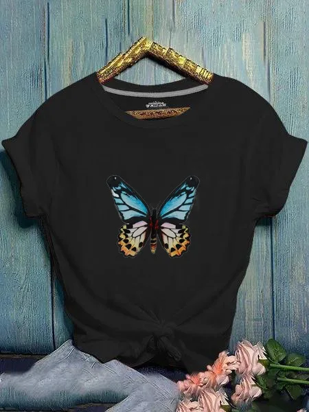 

2021 summer new short sleeve T shirt female trade T shirt female blouse short sleeve butterfly print fashion leisure