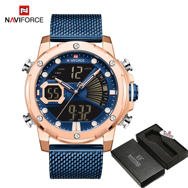 RGBEBE BOX Роскошные часы NAVIFORCE, мужские бизнес часы со стальным ремешком, кварцевые военные цифровые спортивные наручные часы, водонепроницаемые часы, мужские часы - Цвет: RGBEBE BOX