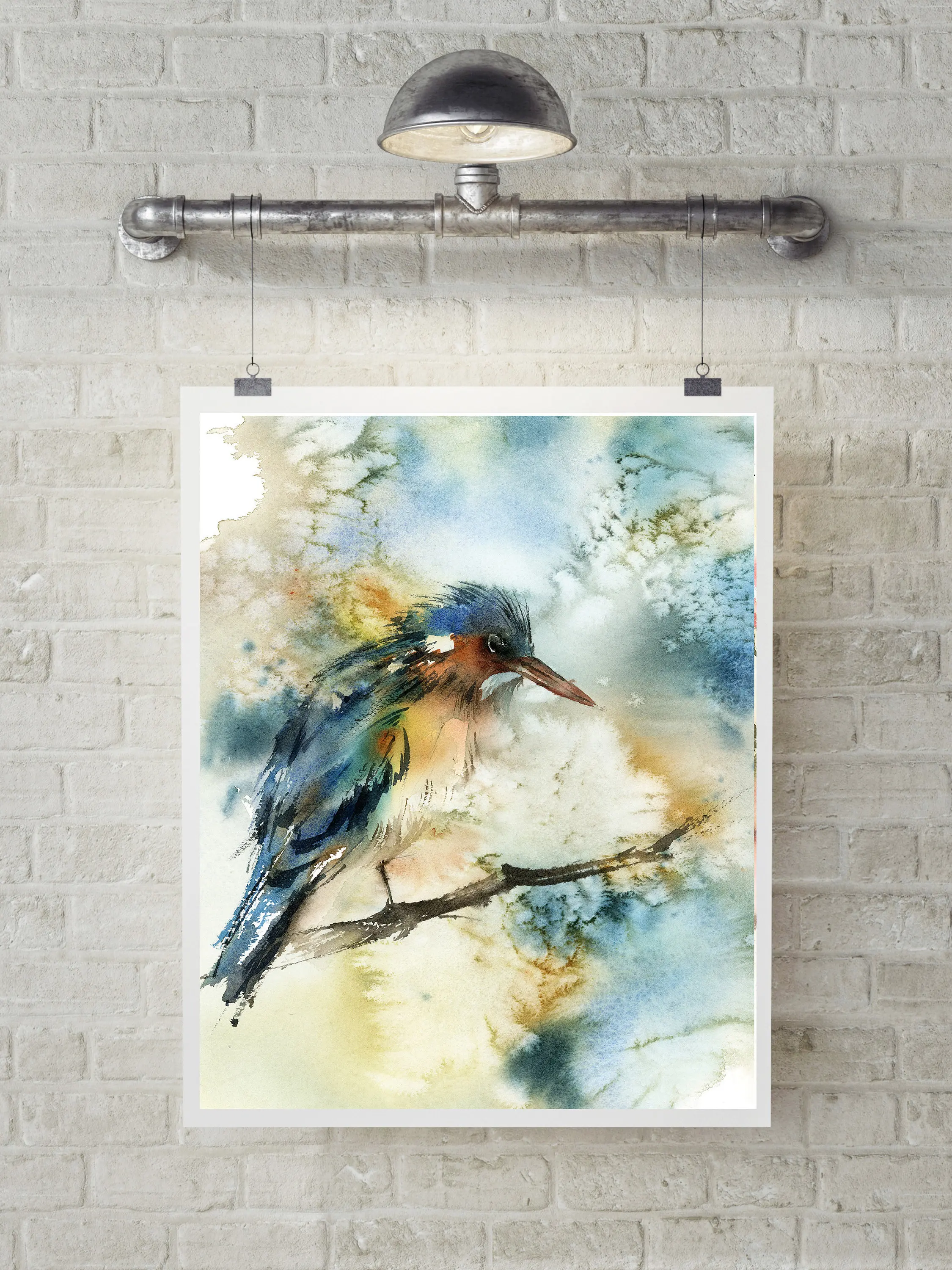 Kingfisher Wall Art Print Bird print Painting Loose Style Fine of Giclée Archival on Blue and | Дом и сад