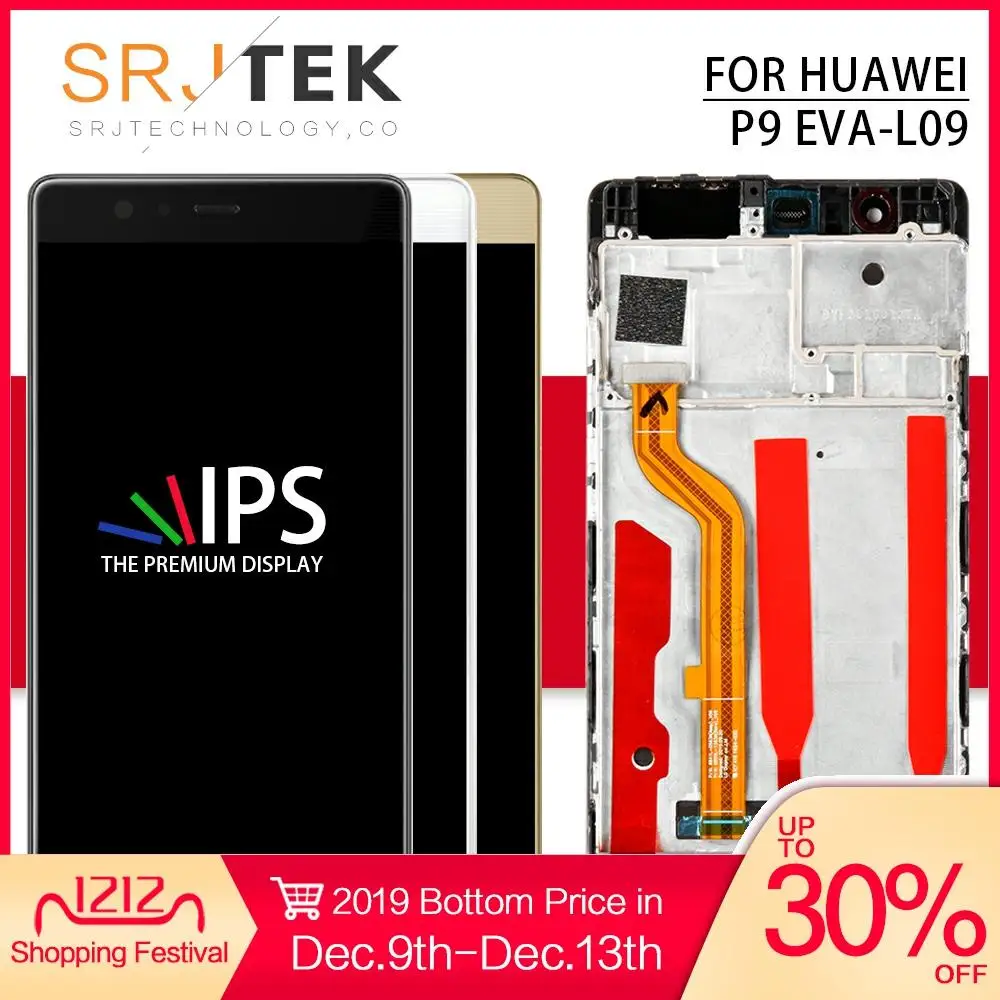 Srjtek для huawei p9 ЖК-дисплей EVA-L09 EVA-L19 EVA-AL00 Дисплей + Сенсорный экран Digitizer рамка в
