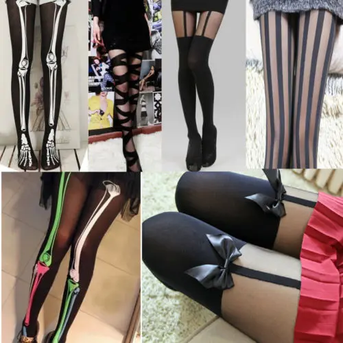 

Fishnet Stockings Women Lace Stay Up Thigh High Nylons Spendex Creative Skeleton Bone Hosiery Pantyhose Bowknot Tights