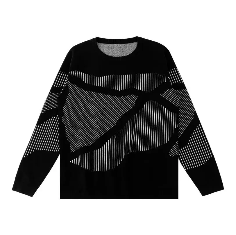 

2020 Men O-neck Sweater Autumn Winter Warm Vertical stripes jacquard Long Sleeve Knitted Casual Male Sweater Pullover w1289