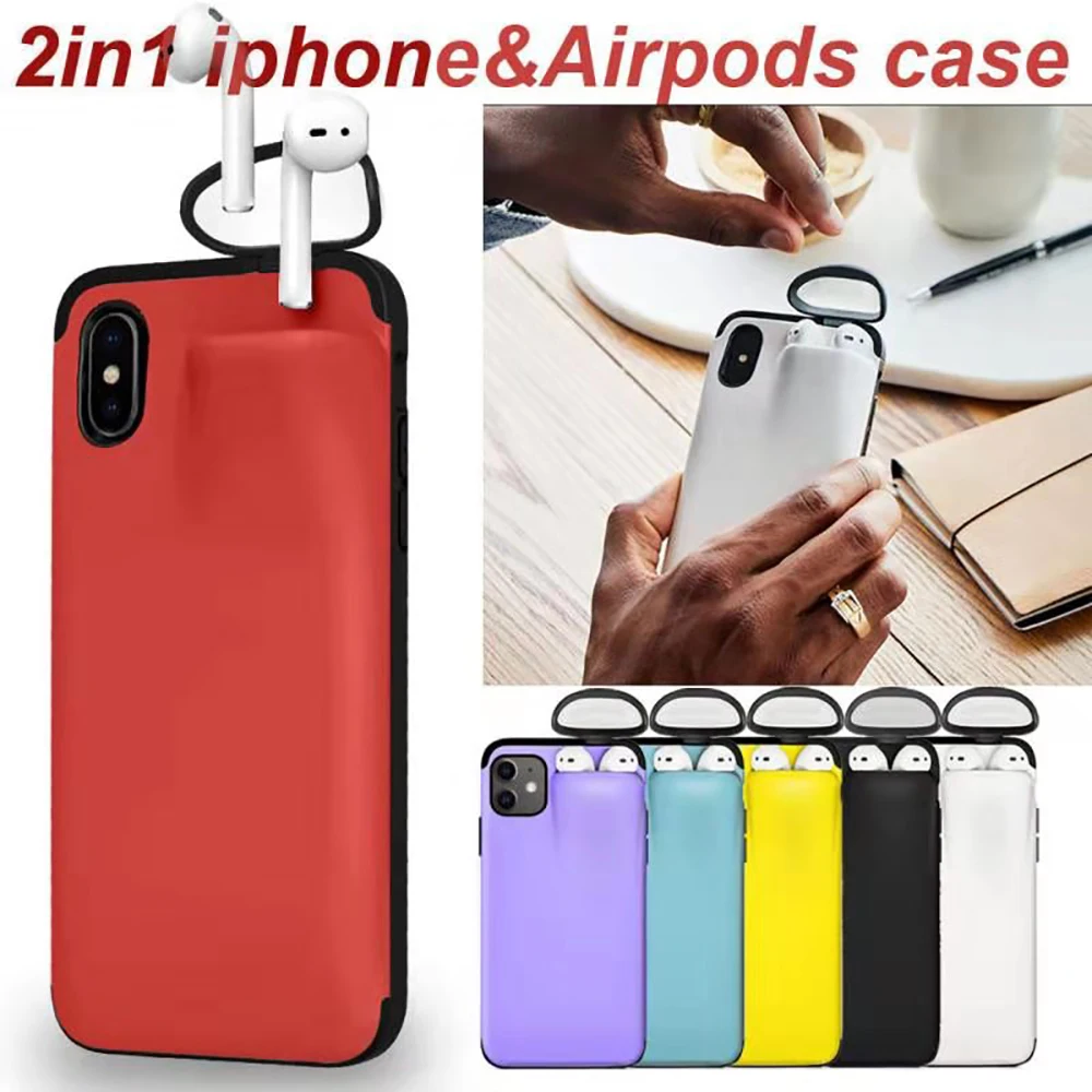 Phone Case 2 in 1for iPhone 11 Pro Max Xs Xr X 10 8 7 Plus Cover for AirPods Holder New Design Headphone GY393 | Мобильные телефоны