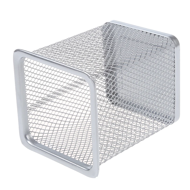 

Silver Gray Metal Mesh Rectangle Shaped Pen Pencil Holder Container