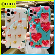 Luxury Blu-ray Shining Diamond Heart Shape Women Phone Cover for Iphone 11 12 Mini Pro Max 7 8p X Xr Soft Shockproof Phone Cases