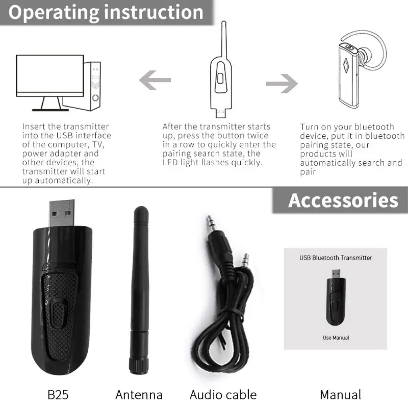 USB Bluetooth 5,0 аудио передатчик Bluetooth адаптер Bluetooth 5,0 передатчик 3,5 мм AUX беспроводной ключ для ТВ ПК