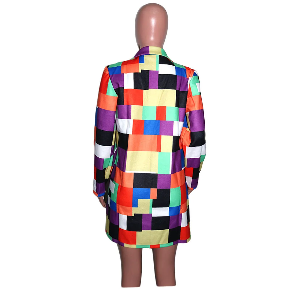 

Autumn Newest Women Casual Coat Lapel Collar Long Sleeve Plaid Printing Cardigan Half Long Length Coats Streetwear Party Winter