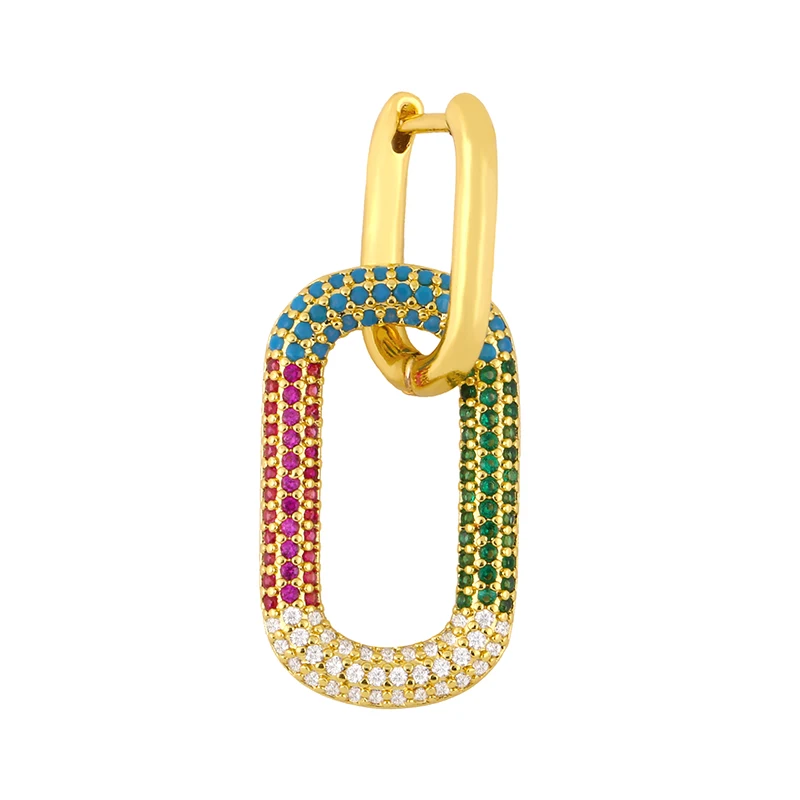 Многоцветные прямоугольные серьги кольца Женские Ювелирные изделия с фианитами