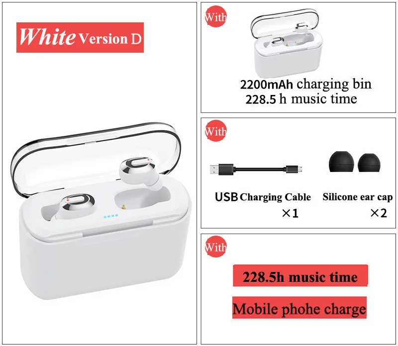 Binaural box white Новинка, мини T1 TWS 5,0, Bluetooth наушники, беспроводные стерео наушники-вкладыши с зарядной коробкой, микрофон, гарнитура для huawei, iphone, Xiaomi - Цвет: Binaural box white