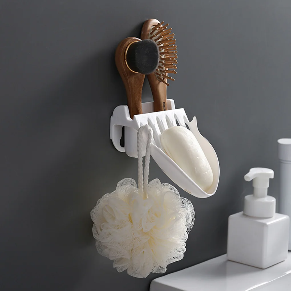 

Drain Soap Holder Dish Bathroom Organizer Plastic Tray Container Wall-mounted Punch-free Storage Rack