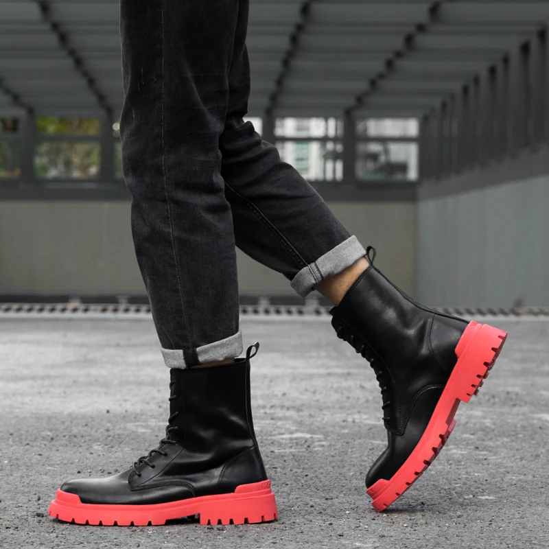 Модные ботинки унисекс из натуральной кожи новинка модные мотоциклетные черные