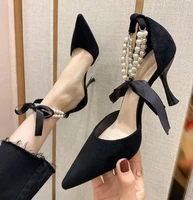new female high heels womens stiletto heel new pearl anklet straps fairy black pointed sexy sandals sexy pumps