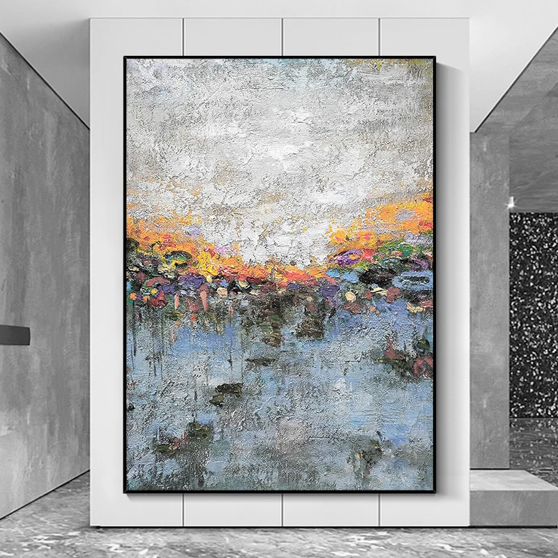 

Hand Painted Oil Painting On Canvas Abstract Wall Decoration Painting Black And White Gray Living Room Painting Frameless
