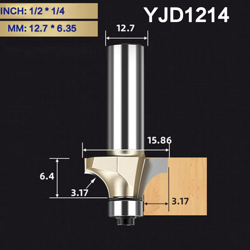 YJD1214 Tideway круглая фреза для отделки кромки бит 1/" хвостовик для деревообрабатывающего инструмента 2 Флейта концевая фреза с подшипником Фрезерный резак Угловой - Длина режущей кромки: YJD1214